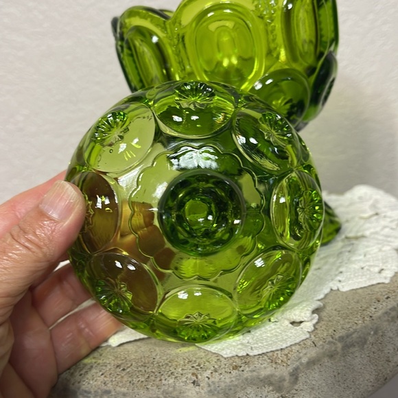 Vintage LE Smith Moon & Stars Green Footed Pedestal Candy Dish With Lid - Picture 8 of 9